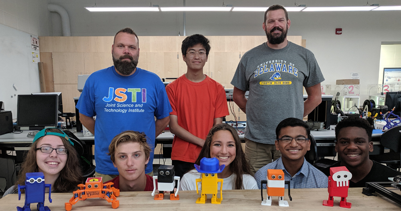 students with robots