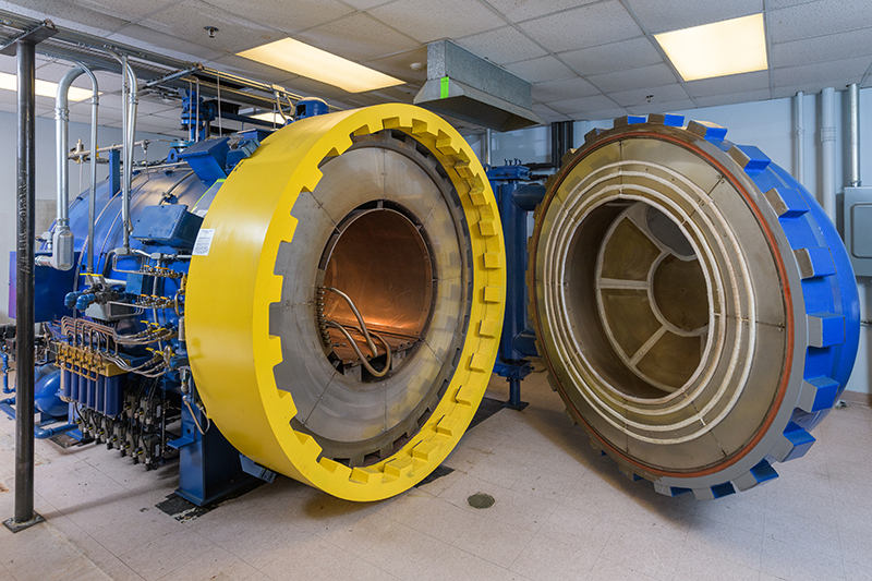 Large autoclave with door open. 