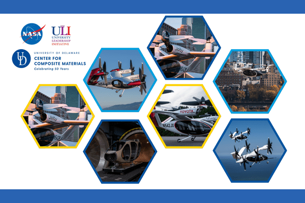 series of images representing different eVTOL aircraft and the logos for the NASA ULI initiative and CCM